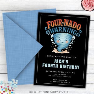 Fournado Birthday Invite Boy, Fournado Birthday Invite,Tornado Birthday Invitation, Tornado Birthday Party Invitation,Fourth Birthday Invite