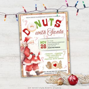Donuts With Santa Invite, Donuts With Santa Flyer, Pancake Breakfast With Santa, Breakfast With Santa Invitation, Breakfast With Santa Flyer