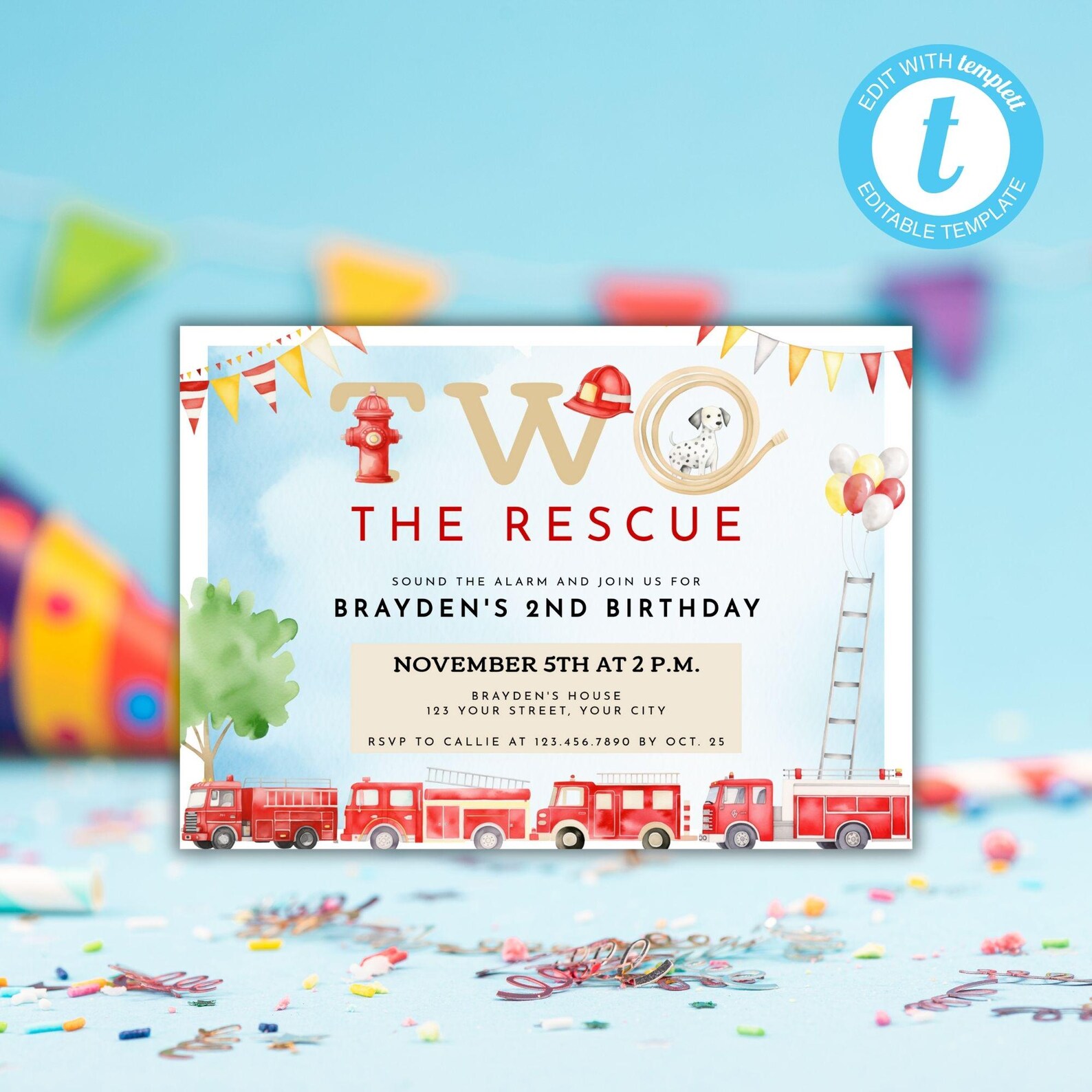 Fire Rescue Invitations Two the Rescue Birthday Invitation, Firetruck Birthday Invitation ...