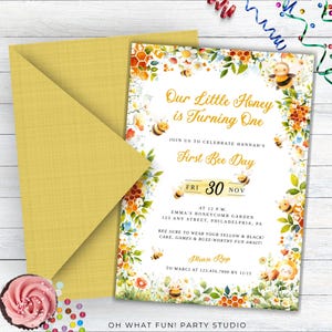 First Bee Day Invitation, First Bee-Day Bundle, Editable 1st Birthday Party Invite, Cute Bumble Bee Theme, Sweet As Can Bee Birthday Invite