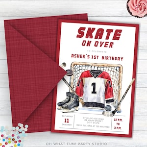 Invito di compleanno a tema hockey, invito a maglia da hockey, biglietto da hockey, invito digitale a tema hockey, invito per festa di compleanno a tema hockey sul ghiaccio