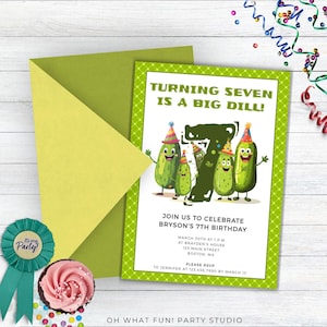 Dill Pickle Birthday Party Invitations, Pickle Theme Birthday Invites, Pickle Birthday Invitation, Big Dill 7th Birthday Invitation