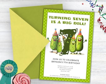 Dill Pickle Geburtstagseinladungen, Pickle Thema Geburtstagseinladungen, Pickle Geburtstagseinladung, Big Dill 7. Geburtstagseinladung