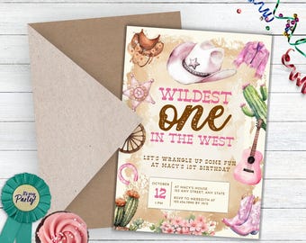 Birthday Invitation The Wildest One In The West, My First Rodeo Invitation for Girls, Rodeo Themed Kid Birthday Invitation, Disco Cowgirl