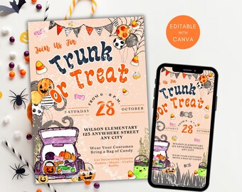 Trunk or Treat Invitation, Trunk or Treat for Church, Trunk or Treat Digital, Trunk or Treat Invite Editable, Fall Festival Trunk or Treat