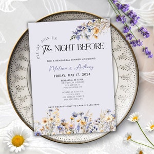 Wildflower Rehearsal Dinner Invitation, Rehearsal Dinner Invitation Whimsical, The Night Before Invite Template, Rehearsal Dinner Invite