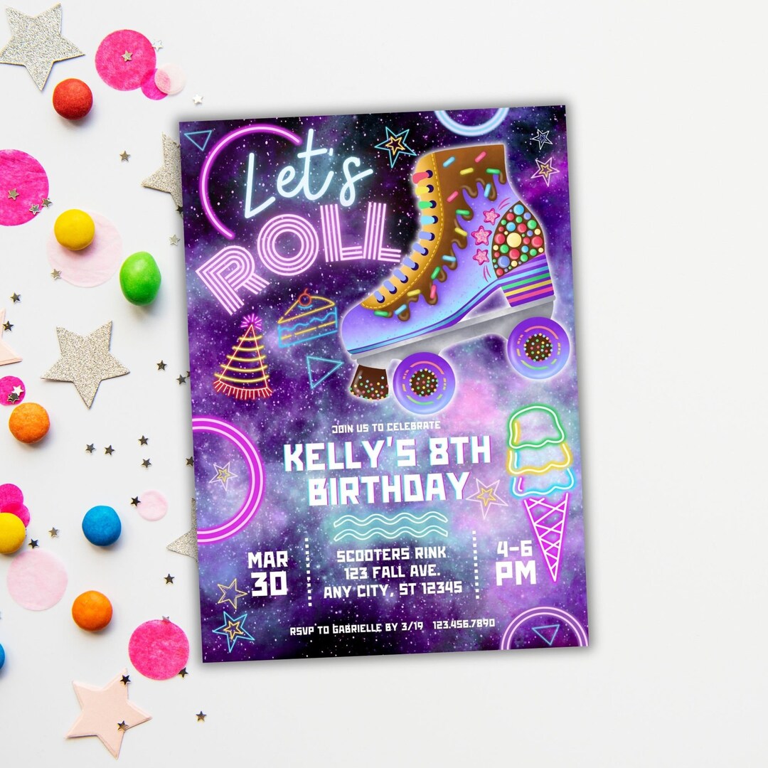 Editable Birthday Skate Party Invitation, Roller Skating Invitation ...