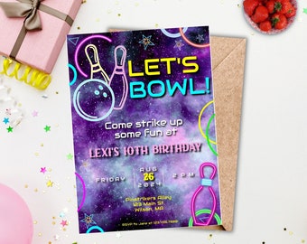 Glow in the Dark Bowling Invite, Bowling Party Invitation Retro, Kids Bowling Birthday Invitation, Boys Bowling Invitation, Girls Bowling