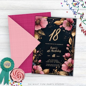 18th Birthday Invitation Fancy,Black Gold Masquerade Invite 18th Birthday Invitation Pink and Gold,18th Birthday Dinner Invitation for Girls