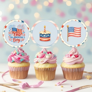 One All American Boy Cupcake Toppers, One All American Boy Invitation, All American Boy 1st Birthday Decor, 4th Of July Cupcake Toppers