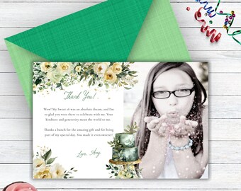 16th Birthday Invitation For Girl Sage Green Thank You Card, Quinceanera 15th Birthday Sage Green Invitation, Sweet Sixteen Birthday Invite