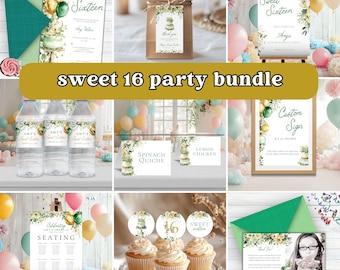 16th Birthday Invitation For Girl Sage Green Invitation Bundle, Quinceanera 15th Birthday Sage Green Invitation Bundle, Sweet Sixteen Bundle