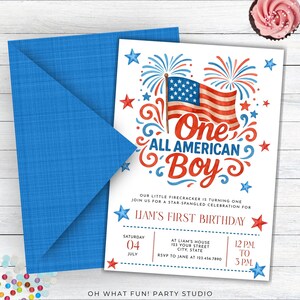 One All American Boy Birthday Party, One All American Boy Invitation, All American Boy 1st Birthday, Fourth Of July First Birthday Invite