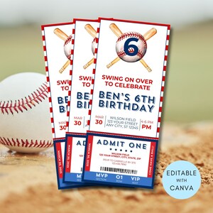 6. Geburtstags-Baseball-Einladung, Baseball-Themen-Einladung, Baseball-Geburtstags-Einladung Canva, Saisonende-Baseball-Party einladen