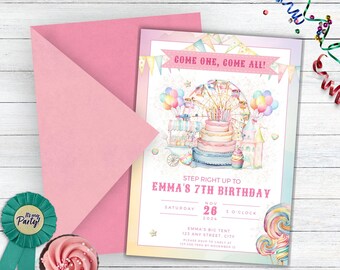 Invitación de Carnaval Pastel, Invitación de Entrada de Carnaval Pastel, Impresionante Invitación Digital de Cumpleaños de Circo, Invitación de Circo Pastel