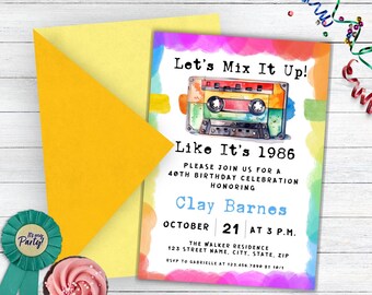 80s Theme 40th Birthday Invitation, Mixtape 40th birthday invitation, 80s Party Invitation Canva, Retro Party Flyer