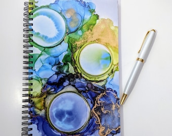 Spiral Notebooks/ Soft cover journal/ Alcohol ink painting on cover