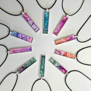 Abstract alcohol ink rectangular pendant. Original wearable art pendant