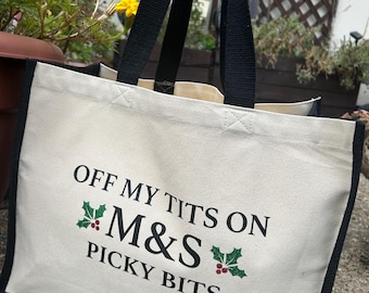 Christmas Canvas Tote Bag: M&S Picky Bits, Glitter Holly Print