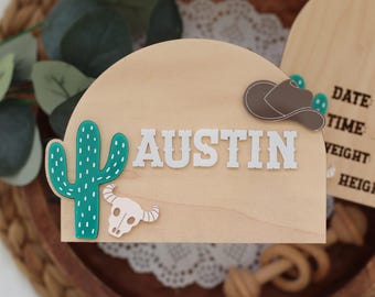 Personalized Cowboy Name Announcement Sign, Baby Boy, Western, Baby Shower Gift, Birth Stats, Hospital, Baby Photo Prop