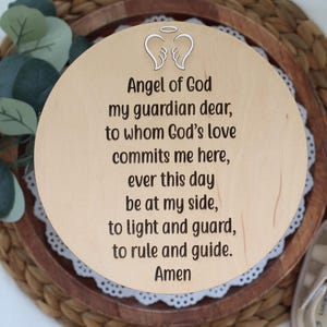 Guardian Angel Baby Nursery Sign, Prayerful Wall Decor, Handmade Angel Guard Baby Room Plaque, Praying Sign, Nursery Sign, Baptism Favor