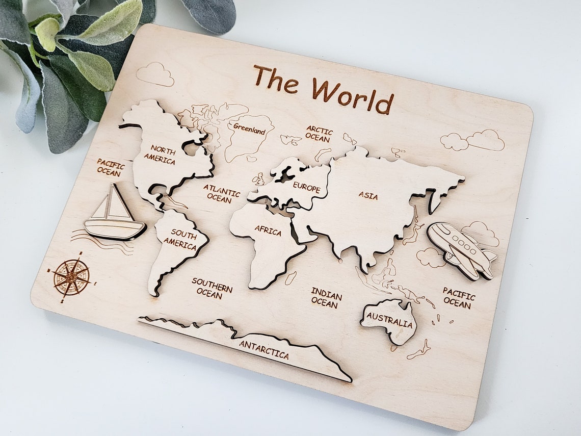 World Map Puzzle, World Map, World Map Toy, Wood World Map, Educative