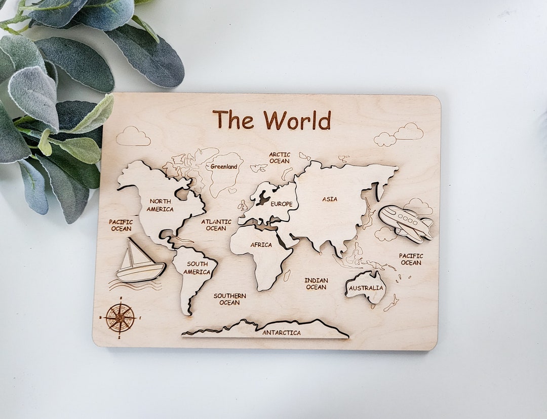 World Map Puzzle, World Map, World Map Toy, Wood World Map, Educative