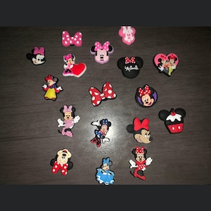 6 Shoe Charms for Crocs Disney MICKEY MINNIE Faces Autographed Ears Glove  Bow