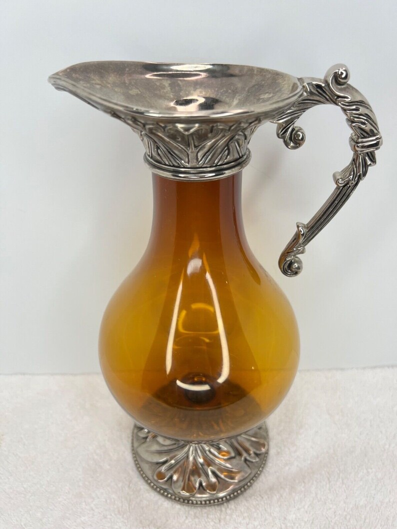 Vintage Italian Claret Jug Wine Decanter Blown Amber Glass Etsy