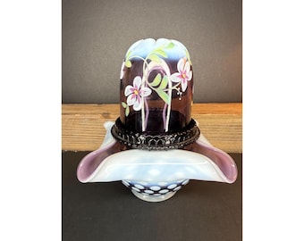 Fenton Fairy Lamp Plum Opalescent Glass Heirloom Optic 2003 3 Piece Coin Dot