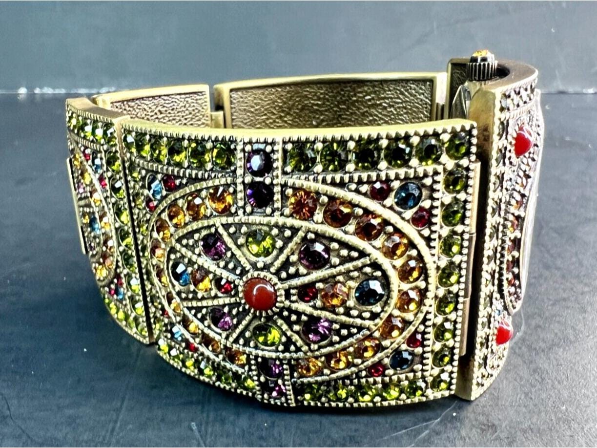 Heidi Daus Watch Art Deco Wide Bracelet Swarovski Crystal 