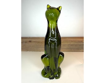 Rare Viking Glass Epic Cat Avocado Green
