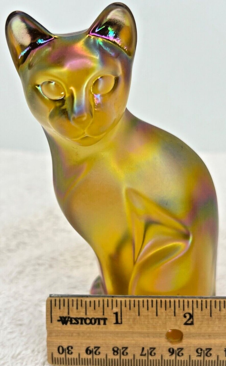 Fenton Gold Iridescent Carnival Glass Cat Figurine Sitting up 5 Etsy