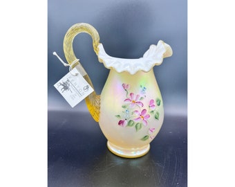 Fenton Glass Honey Gold Diamond Optic Cased Overlay Pitcher Vase - Bill Fenton