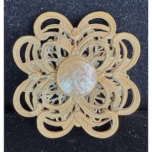 Miriam Haskell Filigree Gold Tone Baroque Brooch with Faux Pearl
