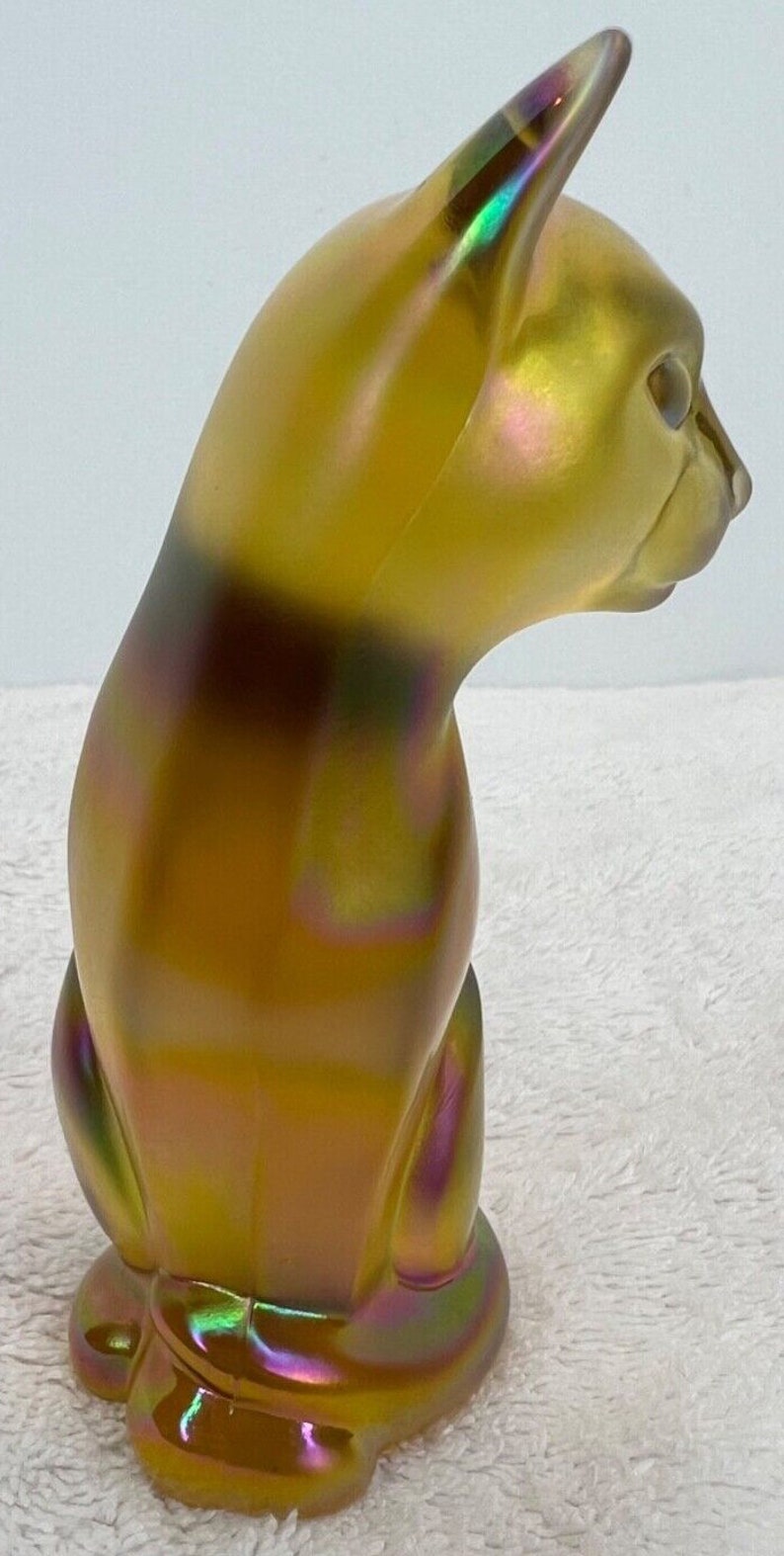 Fenton Gold Iridescent Carnival Glass Cat Figurine Sitting up 5 Etsy