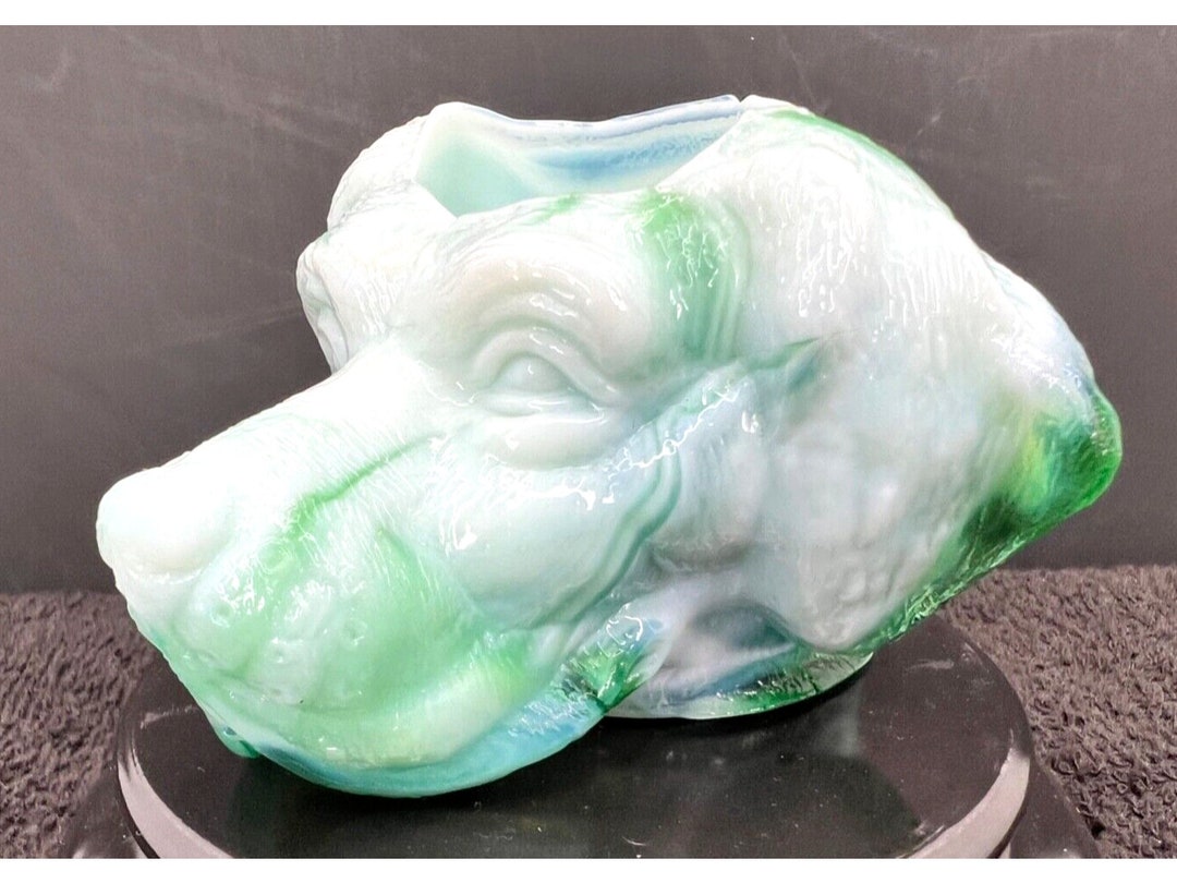 RDS Green Slag Glass Dog Head Toothpick Holder Etsy