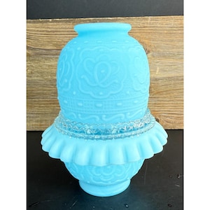 Fenton Blue Satin Glass Persian Medallion Pattern  3-Piece Fairy Lamp