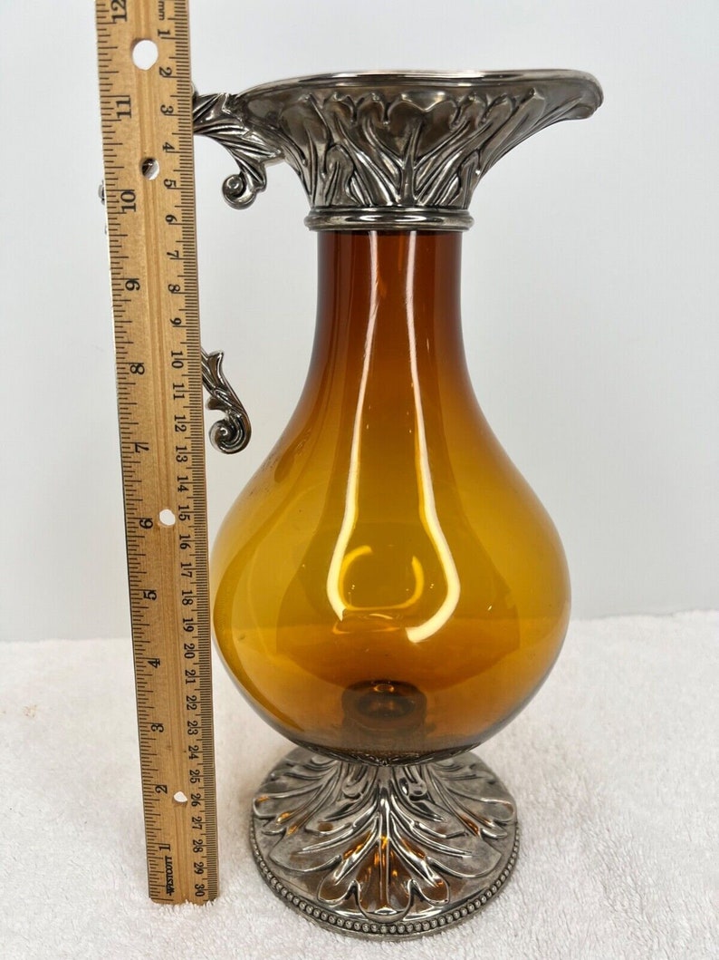 Vintage Italian Claret Jug Wine Decanter Blown Amber Glass Etsy