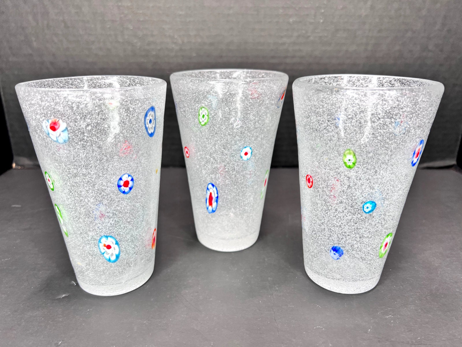 Drinking Glasses Tumblers Murano Sets: 6 Millefiori wide Drinking glasses -  Goto in Murrine - Original Murano Glass OMG