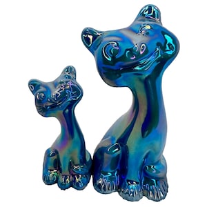 Fenton FAGCA Happy Cat & Kitty (Georgia Blue Carnival) Limited Production
