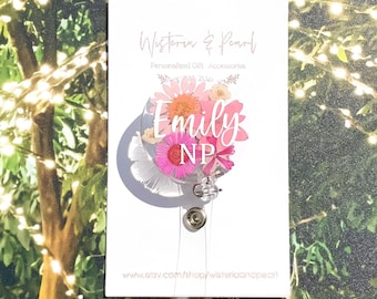 Personalized Real Flowers Badge Reel, Resin Badge Reel, Custom Name Badge Reel, ID Holder for Nurse and Teacher, Gift Under 20 Dollars