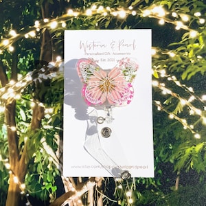 Flowers Butterfly Badge Reel, Pediatric Retractable Badge Reel, Pink Butterfly ID Holder, Christmas Gift for Nurse Under 20 Dollars