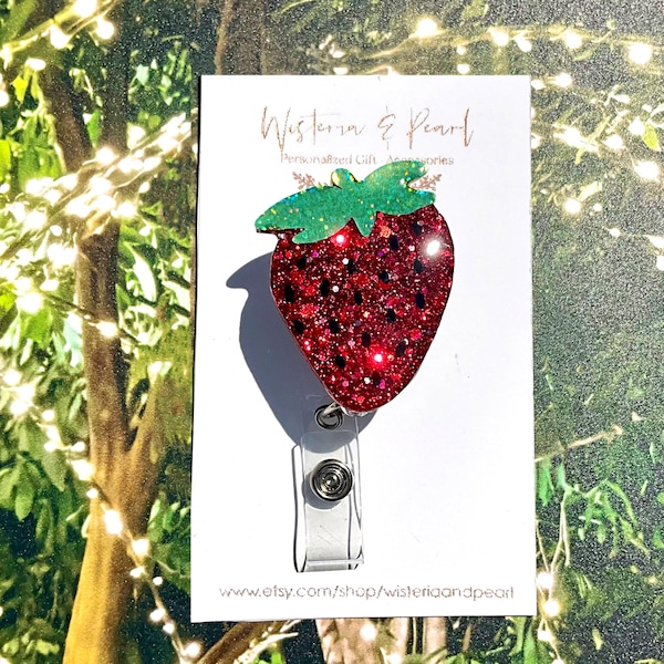 Strawberry Glitter Badge Reel, Fruit Dietitian Badge Reel, Strawberry Nurse Badge Reel, Nurse ID Holder, Gift for Nurse Under 20 Dollars