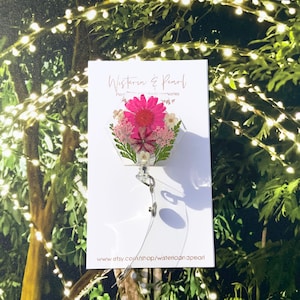 Personalized Floral Badge Reel, Hexagon Floral ID Holder, Personalized Gift for Nurse, Valentines Day Gift under 20 Dollars.