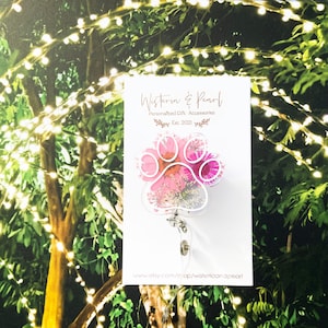 Dod and Cat Badge Reel, Pink Floral Dog Paw Badge Reel, Blue Floral Badge Reel, Vet ID Badge Reel, Animal Clinic Badge Reel, Paw Badge Reel
