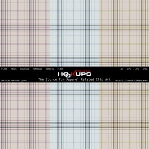 May include: Three plaid patterns in different colour combinations. The patterns are beige with brown and green, light blue with grey, and beige with purple and grey. The patterns are 12 inches by 12 inches and are suitable for scrapbooking.