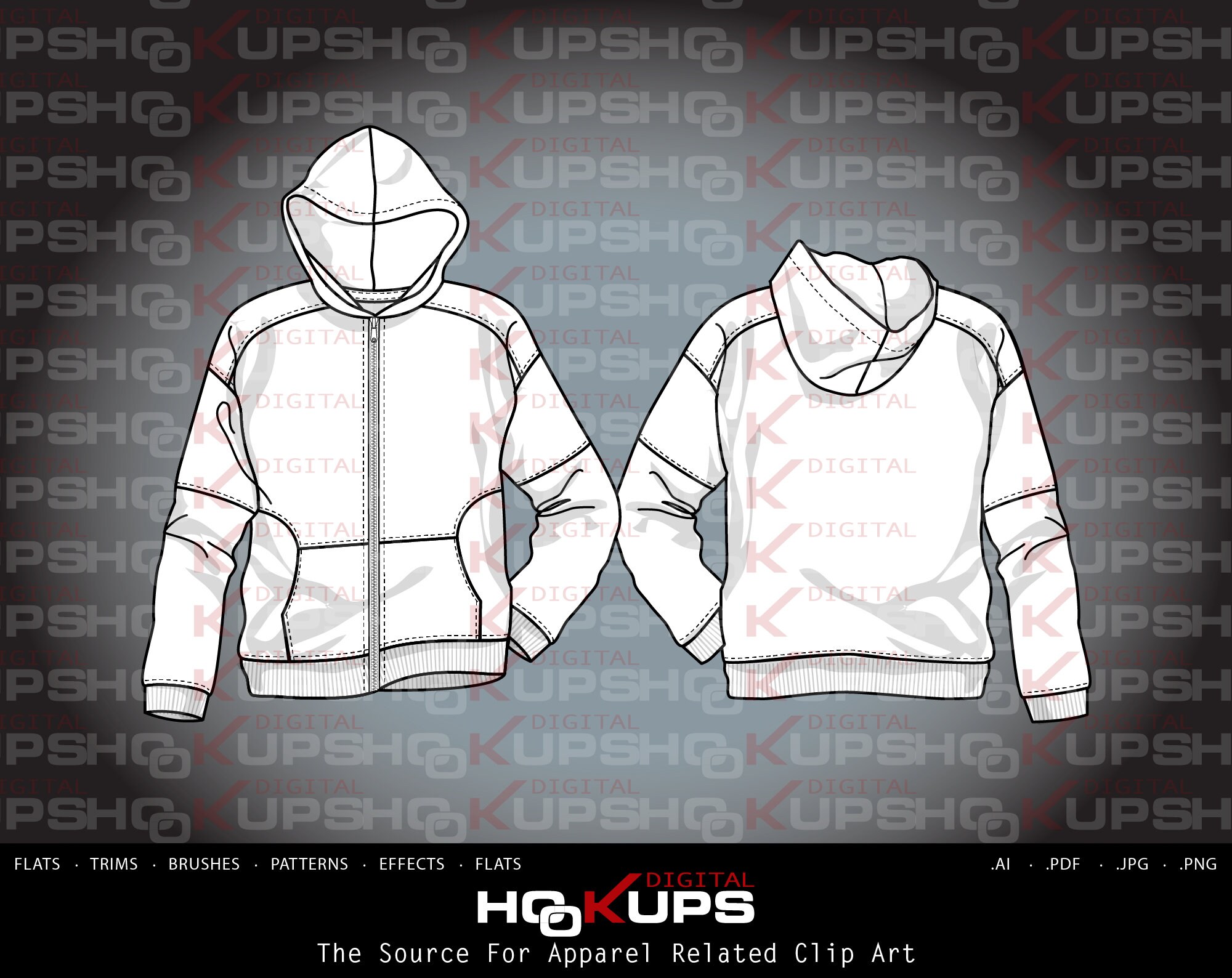 Long Sleeve Pouch Pocket Stylized Pieced Zip Front Hoodie