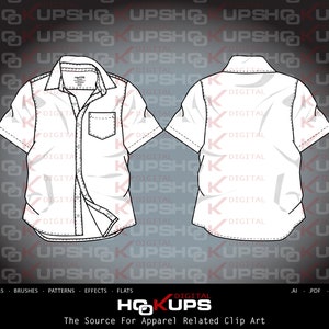 Men’s Short Sleeve One Pocket Woven Shirt - Fashion Flat Vector Sketch - Technical Fashion Sketch INSTANT DOWNLOAD