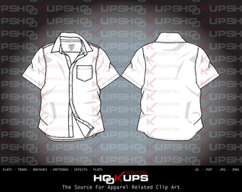 Men’s Short Sleeve One Pocket Woven Shirt - Fashion Flat Vector Sketch - Technical Fashion Sketch INSTANT DOWNLOAD